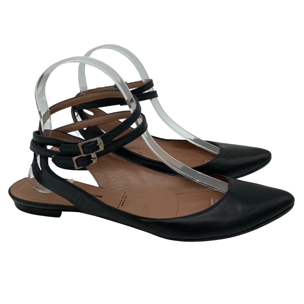 Sigerson Morrison Double Ankle Strap Pointy Toe Leather Ballet Flats